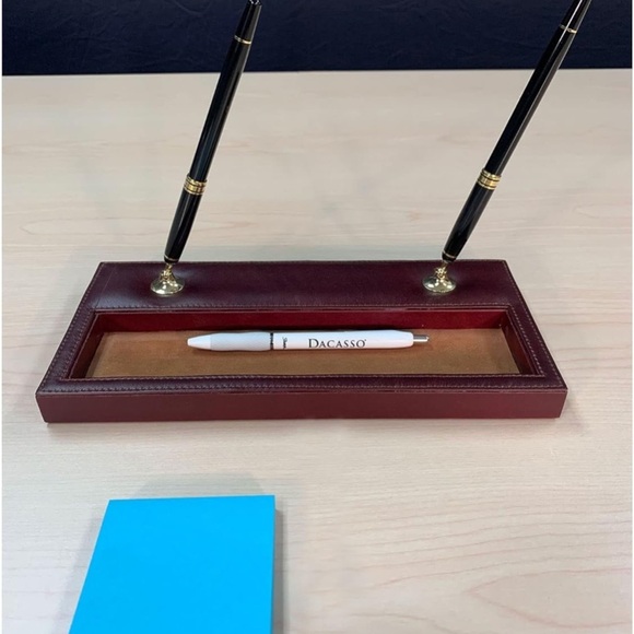 NWT. Executive Dacasso A3004 Leather Double Pen Stand Desk Set, Mocha - Picture 2 of 4